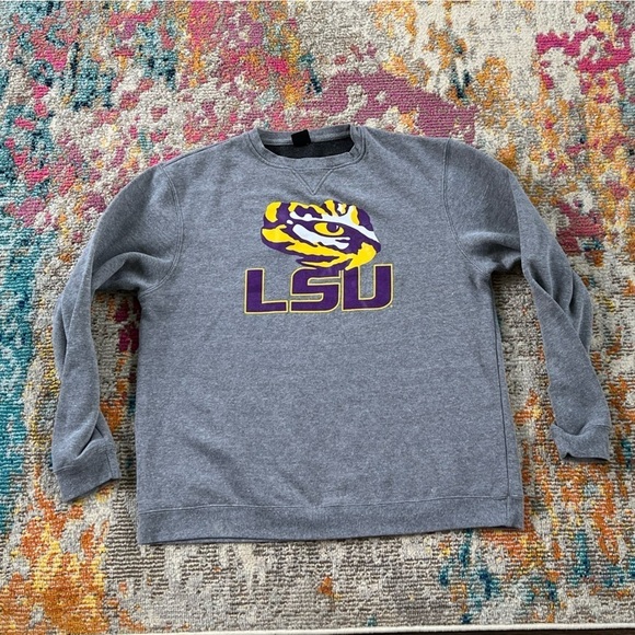 LSU Tigers Louisinia State NCAA College Gray Crewneck Pullover Sweatshirt - Picture 1 of 4